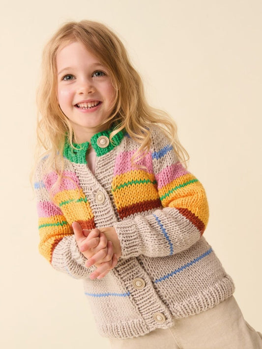 Scandi-Striped Cardi Childrens Knitting Pattern In Sirdar Snuggly Chunky