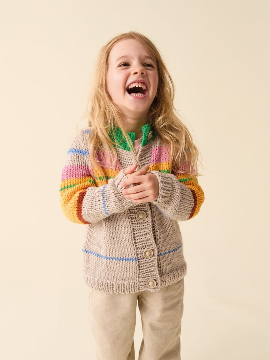 Scandi-Striped Cardi Childrens Knitting Pattern In Sirdar Snuggly Chunky