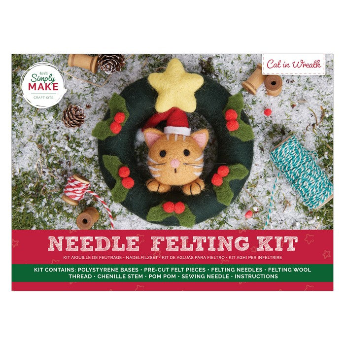 Needle Felting Kit - Cat In Wreath