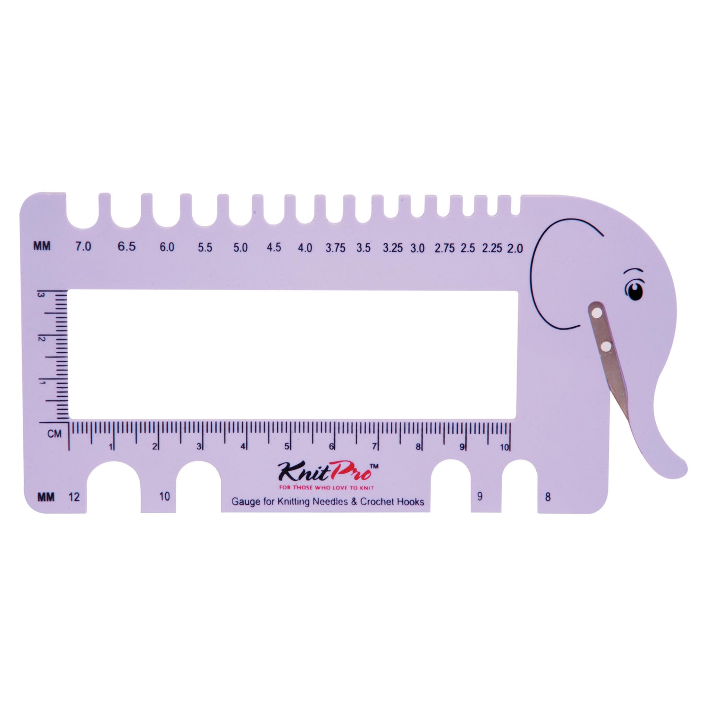 Knitting Pin & Crochet Hook Gauge with Yarn Cutter: Lilac