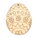 Wooden Easter Egg Shape Cutouts Pendants, Flower Pattern, Hole: 2.5~3mm