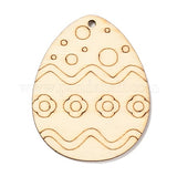 Wooden Easter Egg Shape Cutouts Pendants, Flower Pattern, Hole: 2.5~3mm