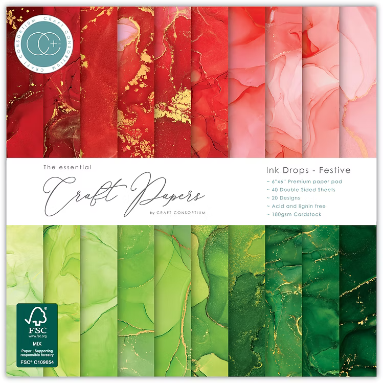 The Essential Craft Papers - Ink Drops - Festive 6 x 6