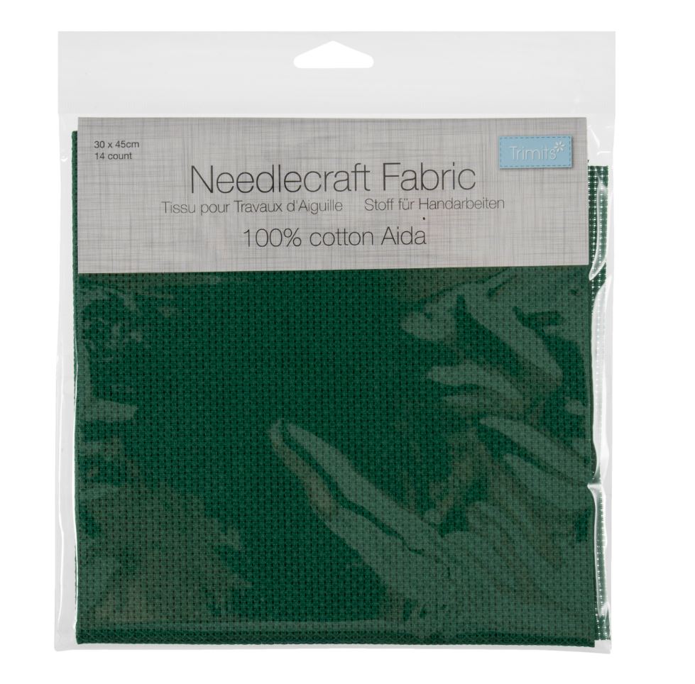 Trimits Needlecraft Fabric Aida 14 Count 45 x 30cm Green