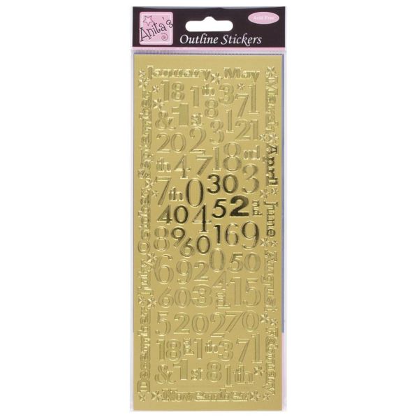 Anitas Outline Stickers Months & Numbers Gold