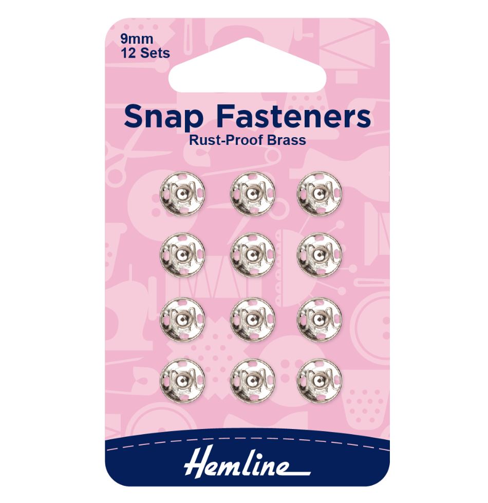 Hemline Snap Fasteners Sew-on Nickel 9mm (Pack of 12)