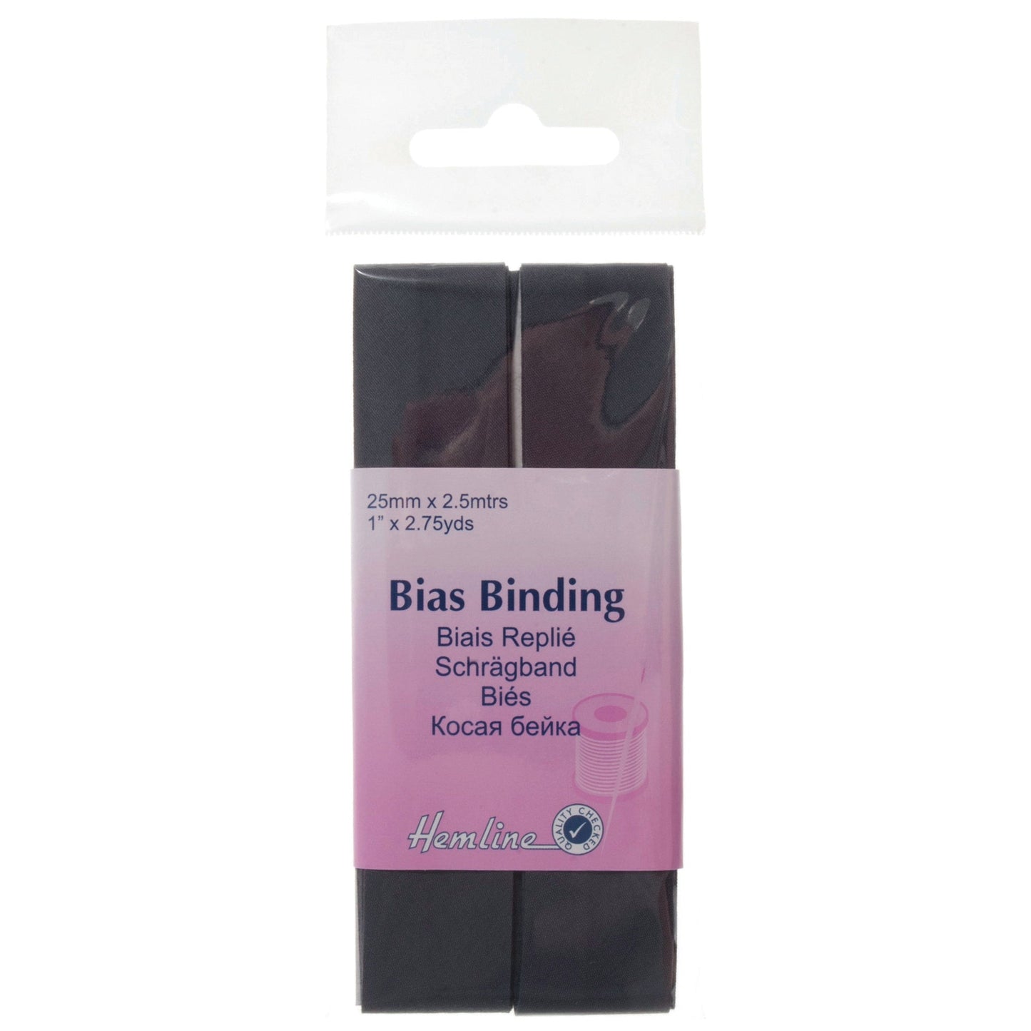 PolyCotton Bias Binding 25mm 2.5m - Grey