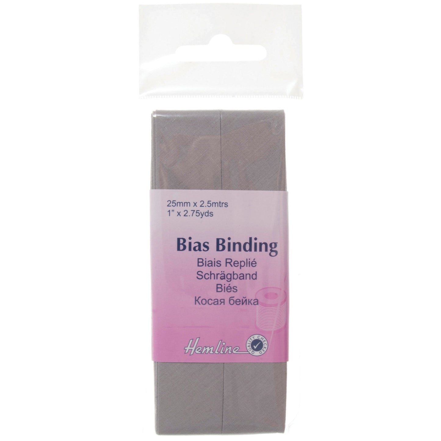 PolyCotton Bias Binding 25mm 2.5m - Light Grey
