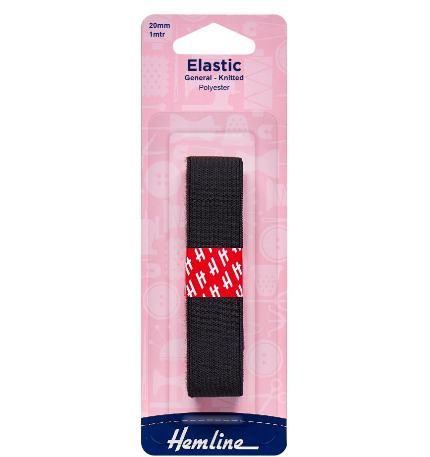 Hemline General Purpose Knitted Elastic 1m x 20mm Black