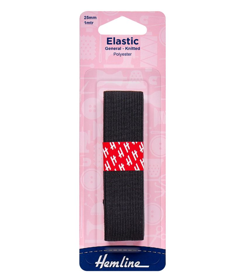 General Purpose Knitted Elastic 1m x 25mm Black