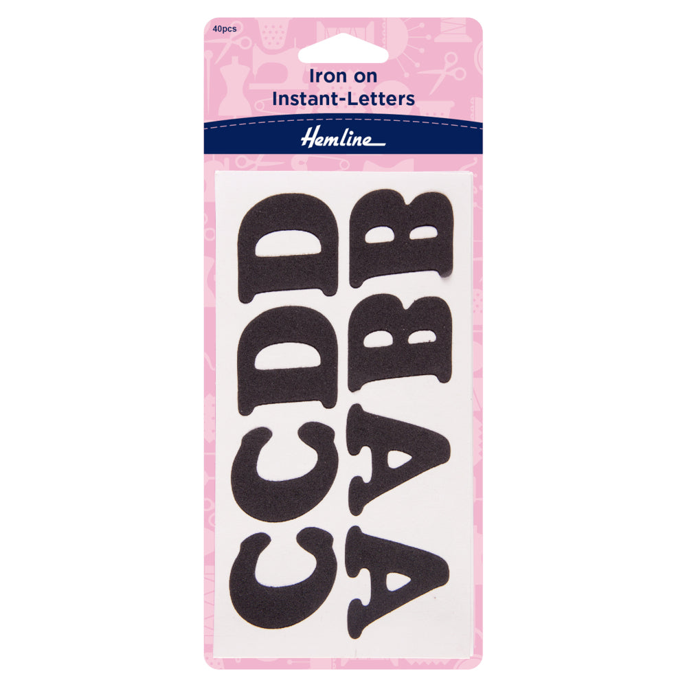 Hemline Iron On Instant Letters 40pcs Black
