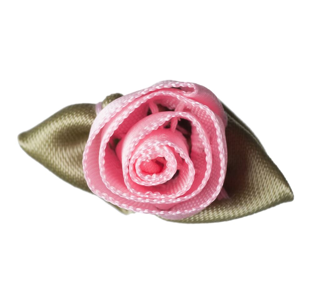 Large Ribbon Rose with Leaves - Pink 1pc