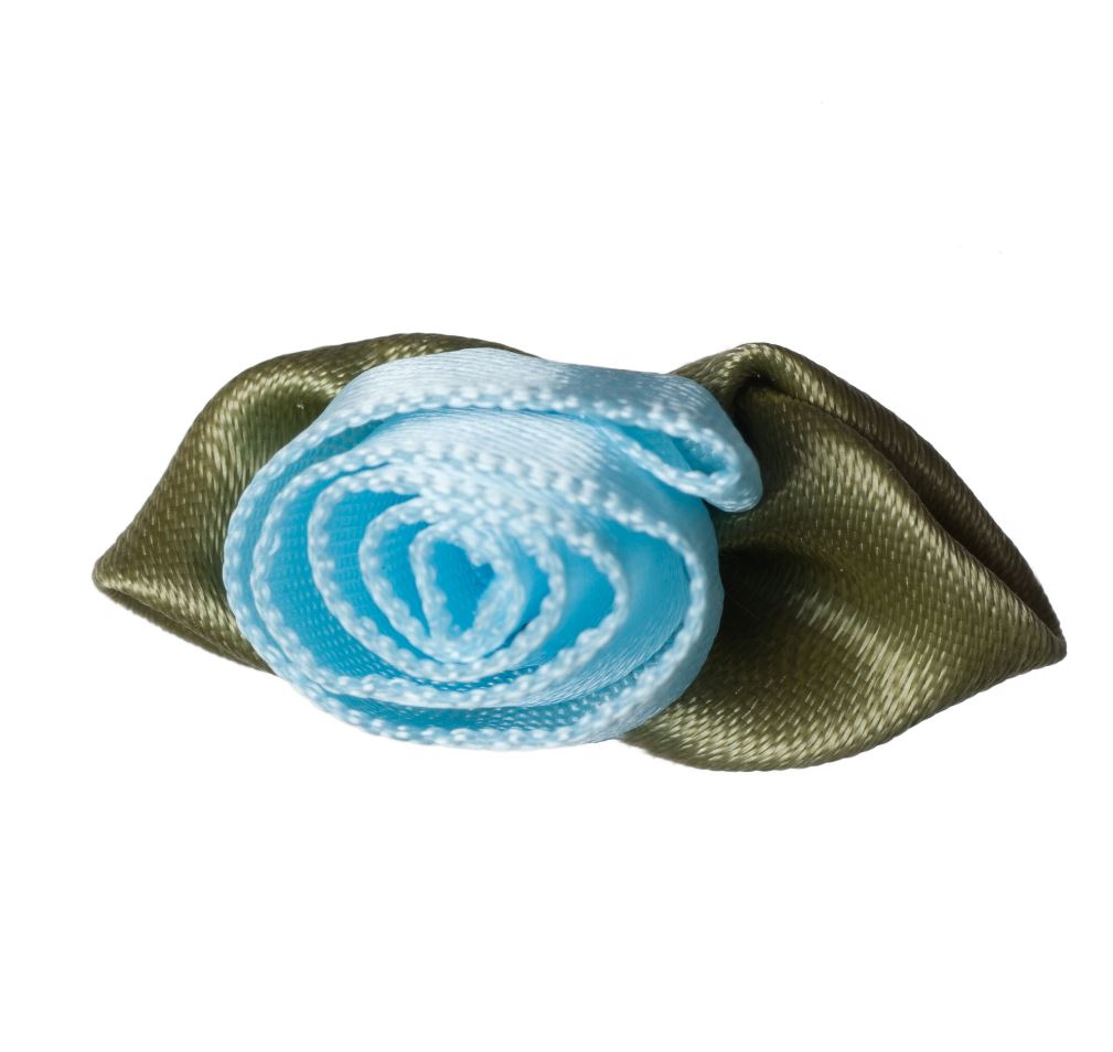 Large Ribbon Rose with Leaves - Light Blue 1pc
