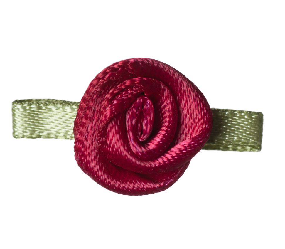 Small Ribbon Rose with Leaves - Wine 1pc
