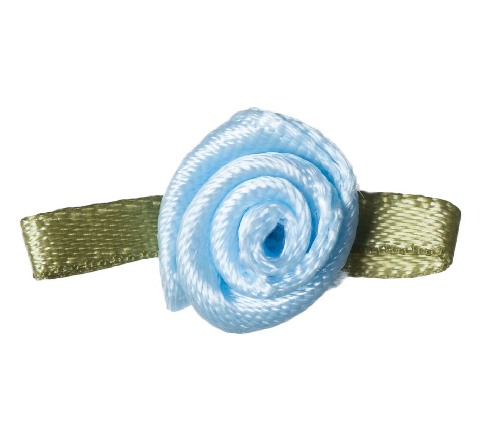 Small Ribbon Rose with Leaves - Light Blue 1pc