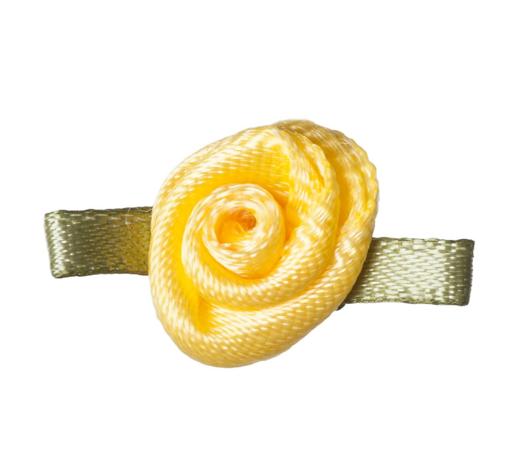 Small Ribbon Rose with Leaves - Lemon 1pc