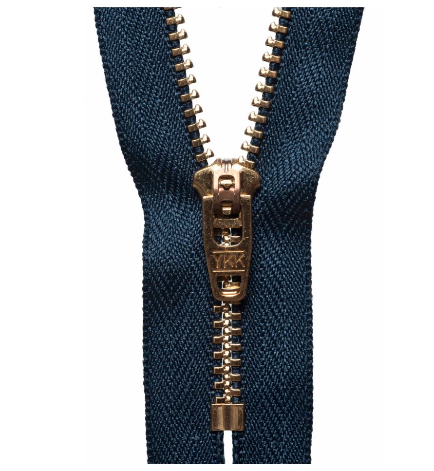 10cm Brass Jean Semi Auto Lock Zip Dark Navy