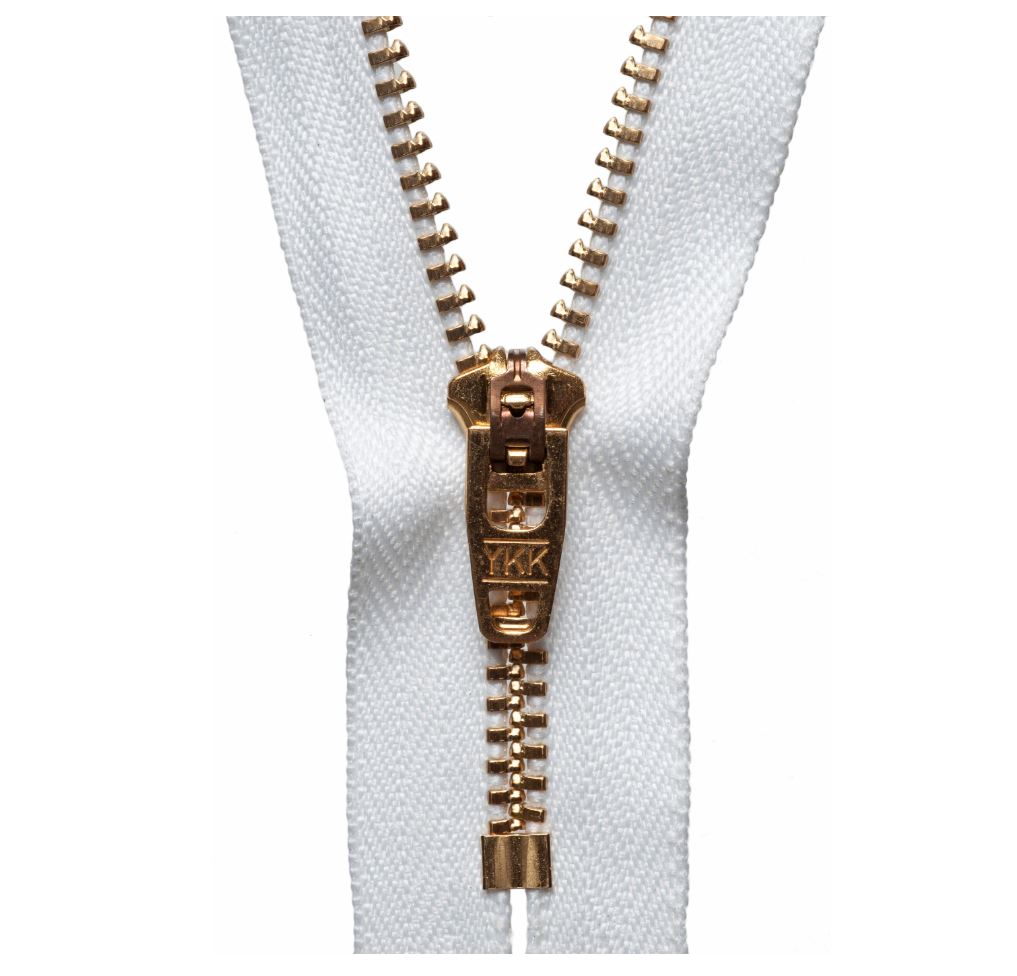 18cm Brass Jean Semi Auto Lock Zip White