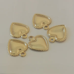 Puffed Heart Charms - 5xPieces - 18K Gold Plated -