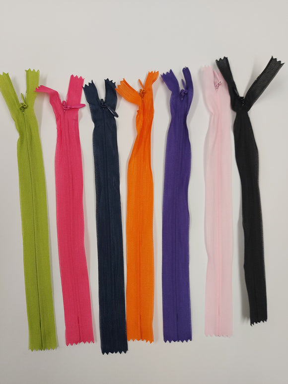 25 or 40cm (10/16 Inch) Invisible Nylon Coil Zipper - Assorted Colours