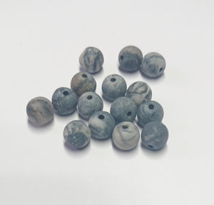 GEMSTONE - 6mm Frosted Black Silk Stone - 15 x Beads