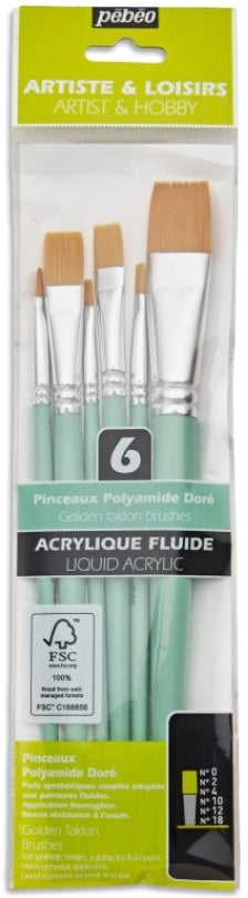 Pébéo - Pouch of short-sleeved brushes in gold polyamide (0,2,4,10,12,18)