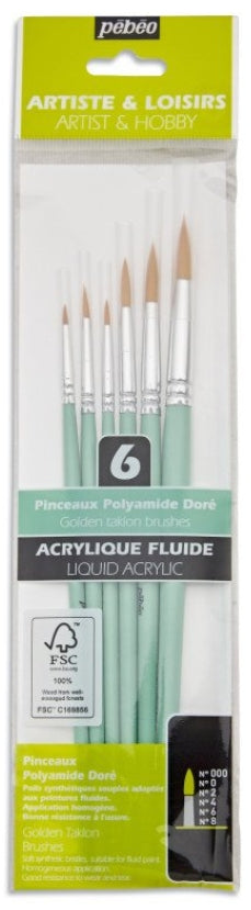 Pébéo - Pouch of short-sleeved brushes in gold polyamide (000,0,2,4,6,8)