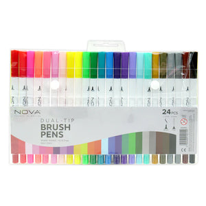 24pc Dual Tip Waterbased Nova Artist Markers - Brush Tip and Fineliner