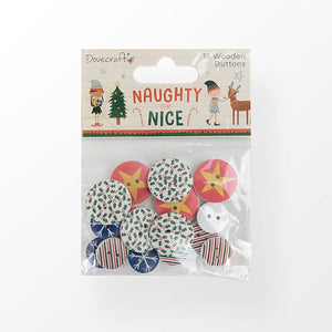 16 Wooden Buttons - Naughty or Nice