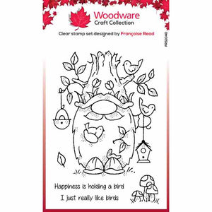 Woodware Clear Singles Birdwatching Gnome 4 in x 6 in Stamp