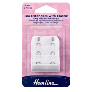 Hemline Bra Extenders with Elastic 38mm 2 Hooks