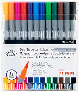 12pc Dual Tip Waterbased Artist Markers - Brush Tip and Fineliner