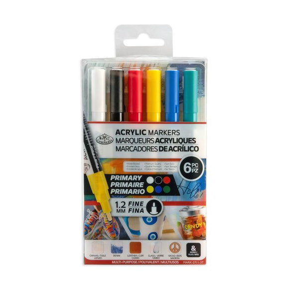 Royal & Langnickel 1.2mm Fine Tip Acrylic Markers Primary Set 6pc