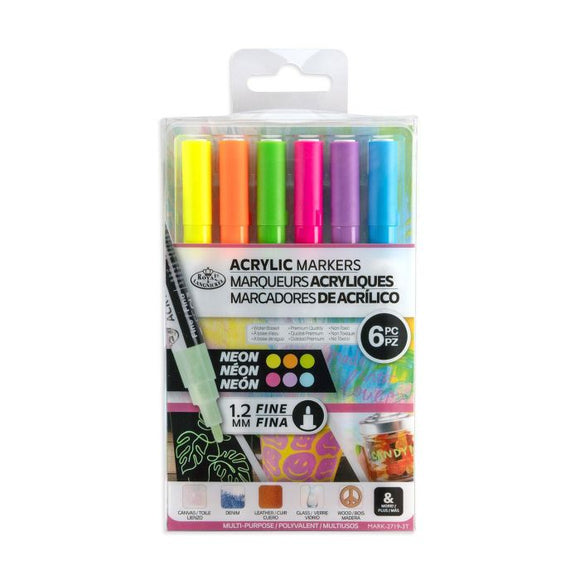 Royal & Langnickel 1.2mm Fine Tip Acrylic Markers Neon Set 6pc