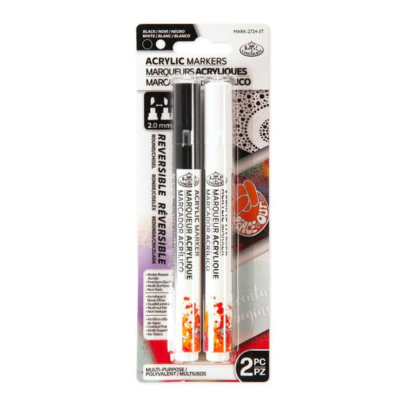 Royal & Langnickel 2mm Reversible Tip Acrylic Markers Black & White Set 2pc