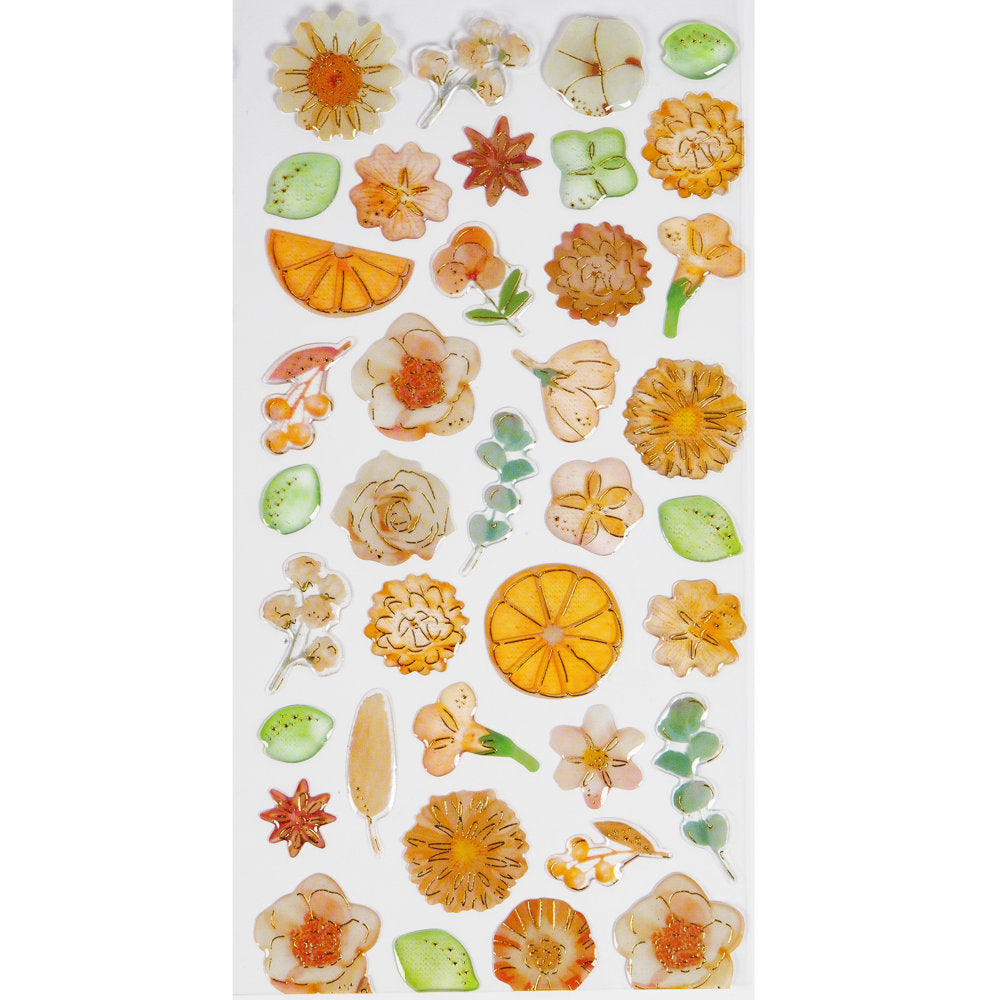 Gel Stickers - Flowers - Orange & Green