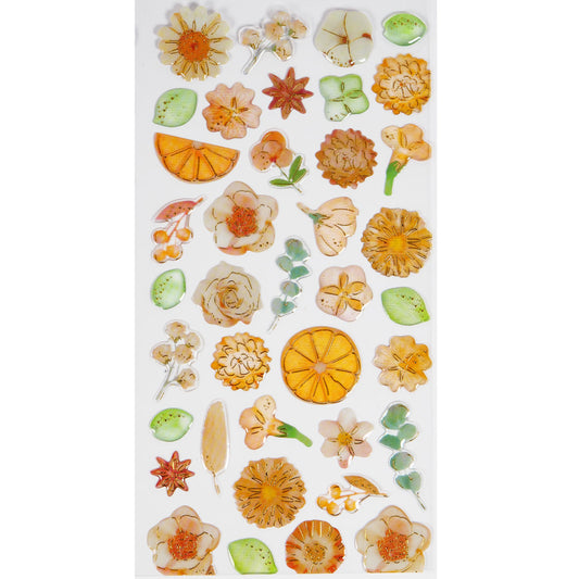 Gel Stickers - Flowers - Orange & Green