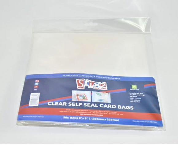 Self Seal 30 Micron Card 8 x 8 Oversized Bags (50 Pack)