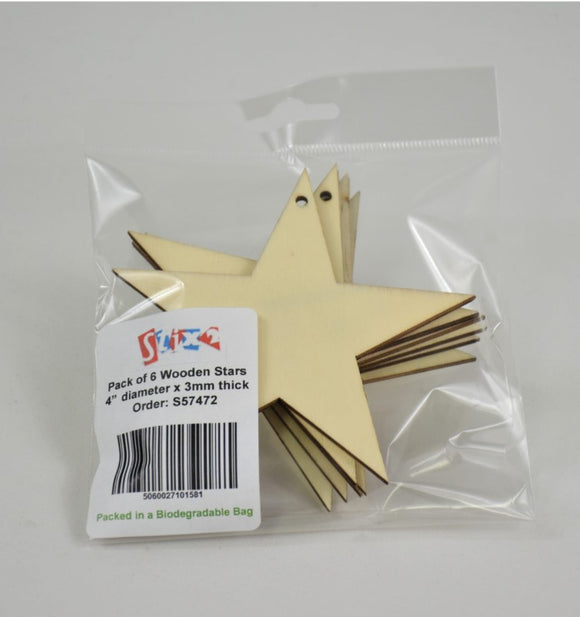 Wooden Stars - Pack of 6