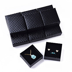 Cardboard Jewellery Boxes, for Pendant & Earring & Ring, with Sponge Inside, Square, Black, 7.5x7.5x3.5cm