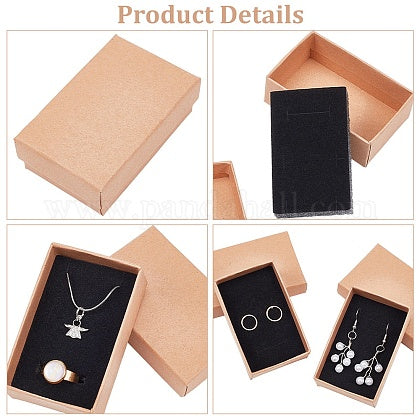 Cardboard Jewellery Set Box, for Ring, Necklace, Rectangle, Tan, 8x5x3cm (2pcs)