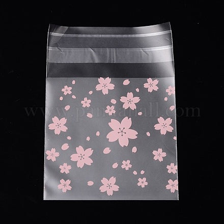 Rectangle Cellophane Bags, with Floral Pattern, Pearl Pink