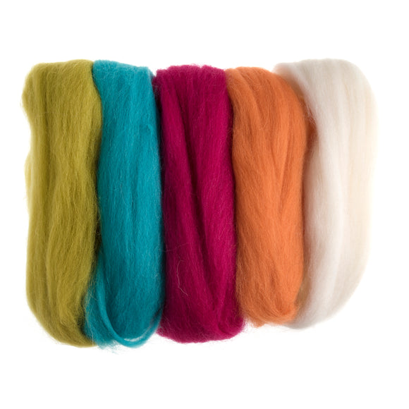 Natural Wool Roving: 50g: Assorted Neon