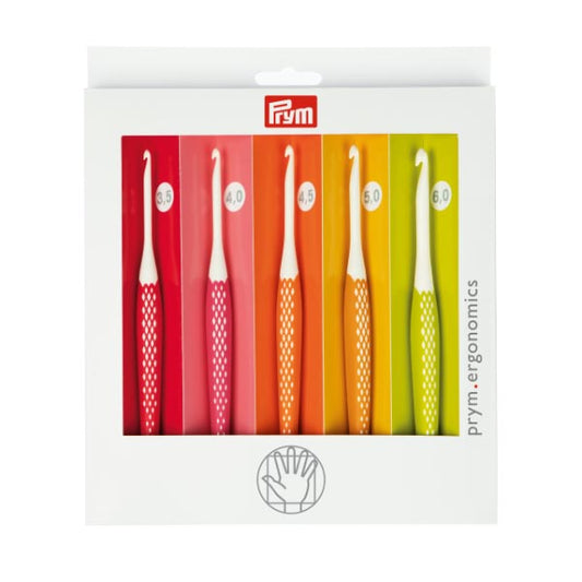 Prym Ergonomics Crochet Hook SET - 5 x Hooks 16cm 3.5, 4, 4.5, 5, 6mm
