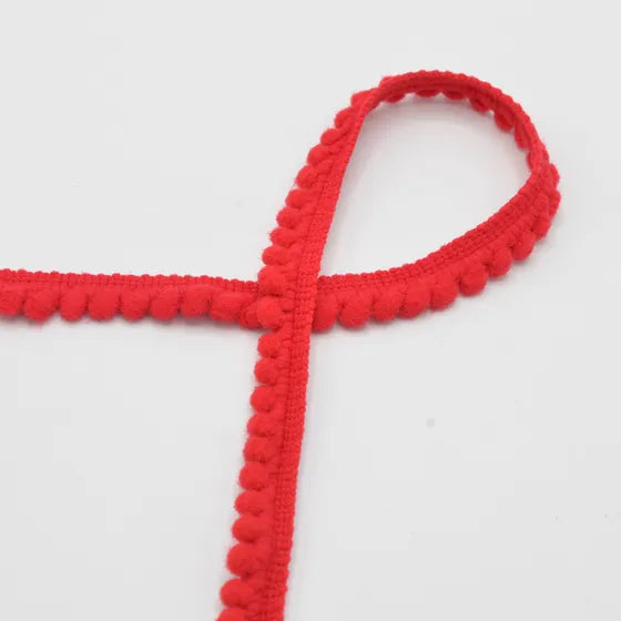 Pom Pom Ribbon - 4mm - Red 1m