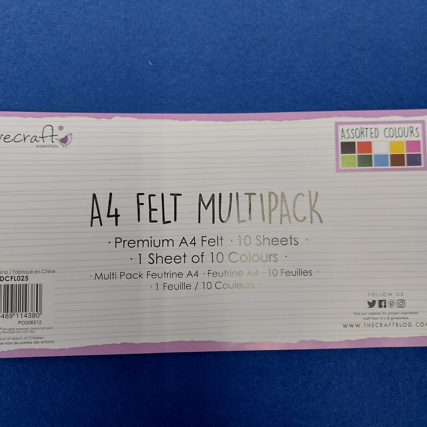 Acrylic Felt Sheet 10 x A4 - Assorted Colours