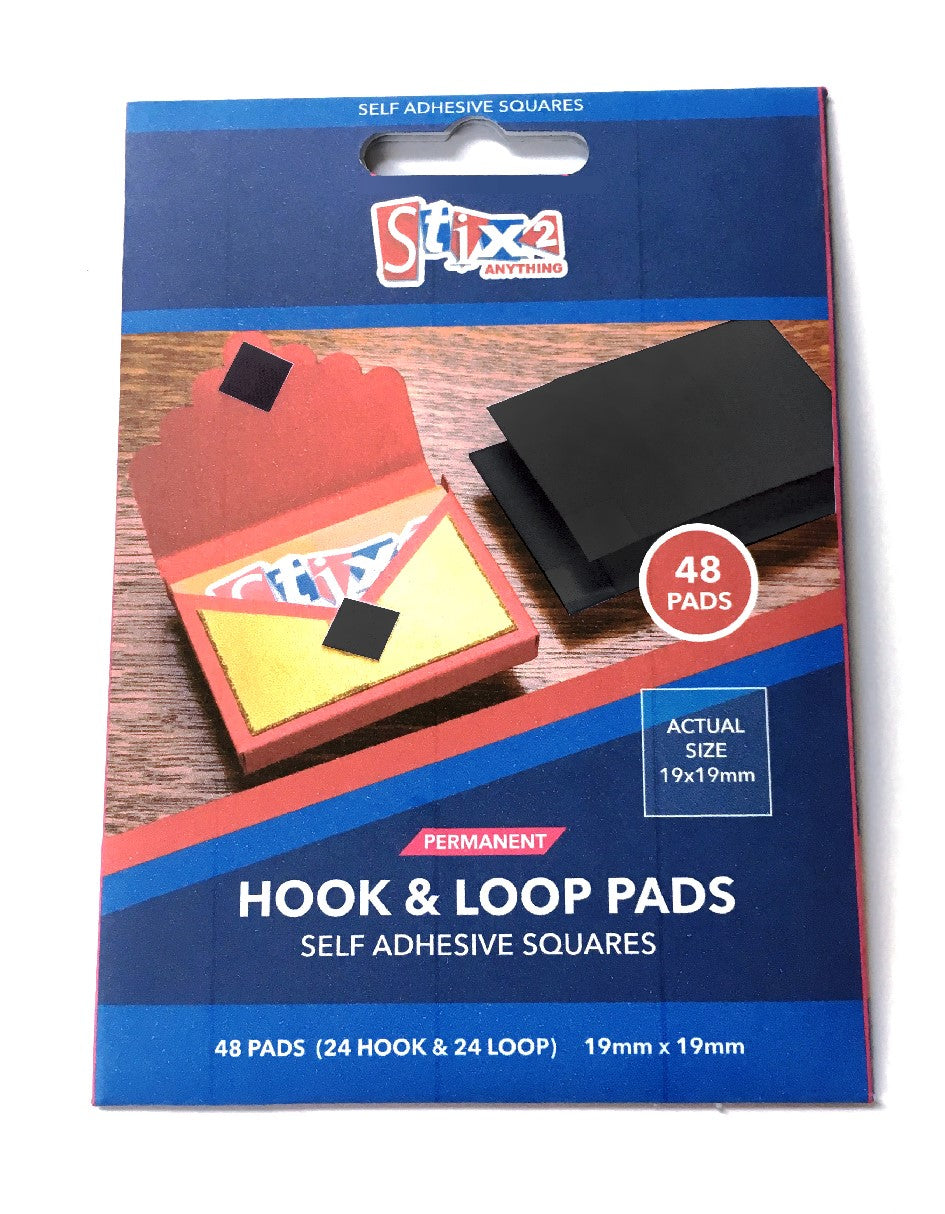 Hook & Loop Pads Self Adhesive Squares 19mm x 19mm (24 sets) Black