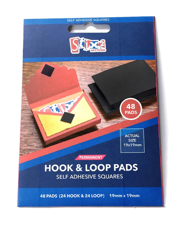 Hook & Loop Pads Self Adhesive Squares 19mm x 19mm (24 sets) Black
