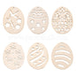 6 Style Undyed Natural Wooden Easter Egg Ornaments, 67.5x52x2.5mm, Hole: 2mm