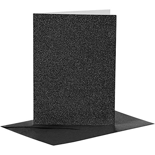 A6 Cards & Envelopes Black Glitter x4